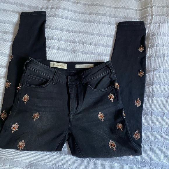 Pilcro and the Letterpress Denim - Black Jeans with jewel and sequin embellishments